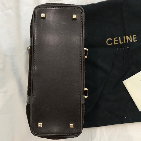 CELINE BROWN SUEDE EMBOSSED LOGO SM TOTE HANDBAG - Picture 7 of 8